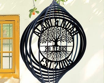 Cata-vento de metal personalizado para 20º aniversário de casamento, cata-vento personalizado com nome do casal e árvore da vida, presente de aniversário para pais