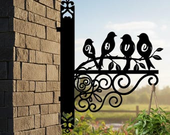 Birds Metal Hanging Bracket, Birds Hanger Hook Metal Sign, Romantic Outdoor Wall Hook for Planters, Garden Decor Gift
