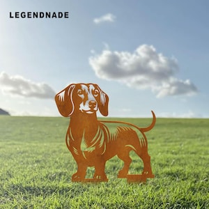 Rusty metalen paal teckel, teckel hond roestige herdenkingspaal, hondengrafmarkeringspaal, tuinpaal, tuinpaal, tuinpaal, hondenliefhebber cadeau