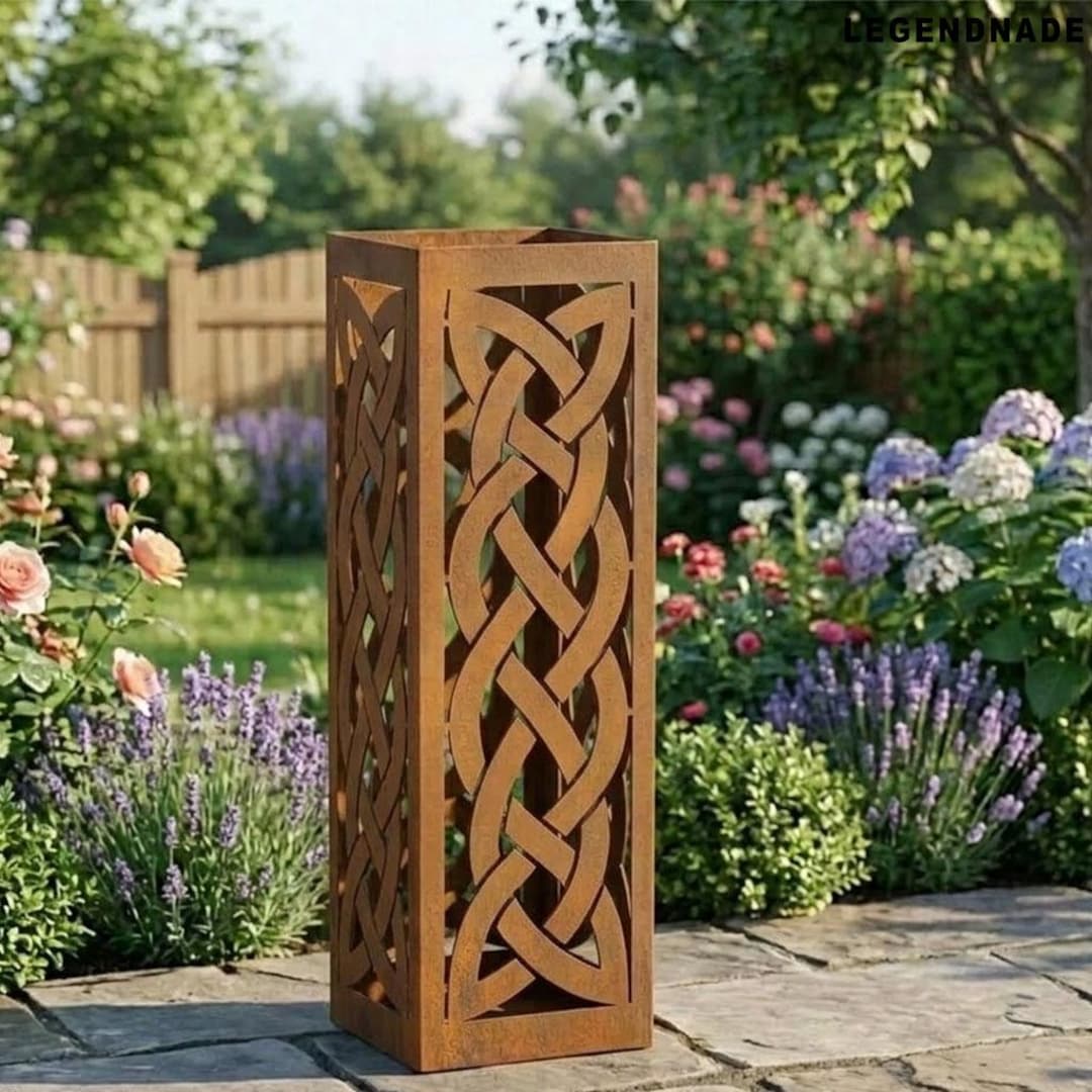 Custom Celtic Knot Metal Garden Column, Irish Yard Art, Rusted Decor ...