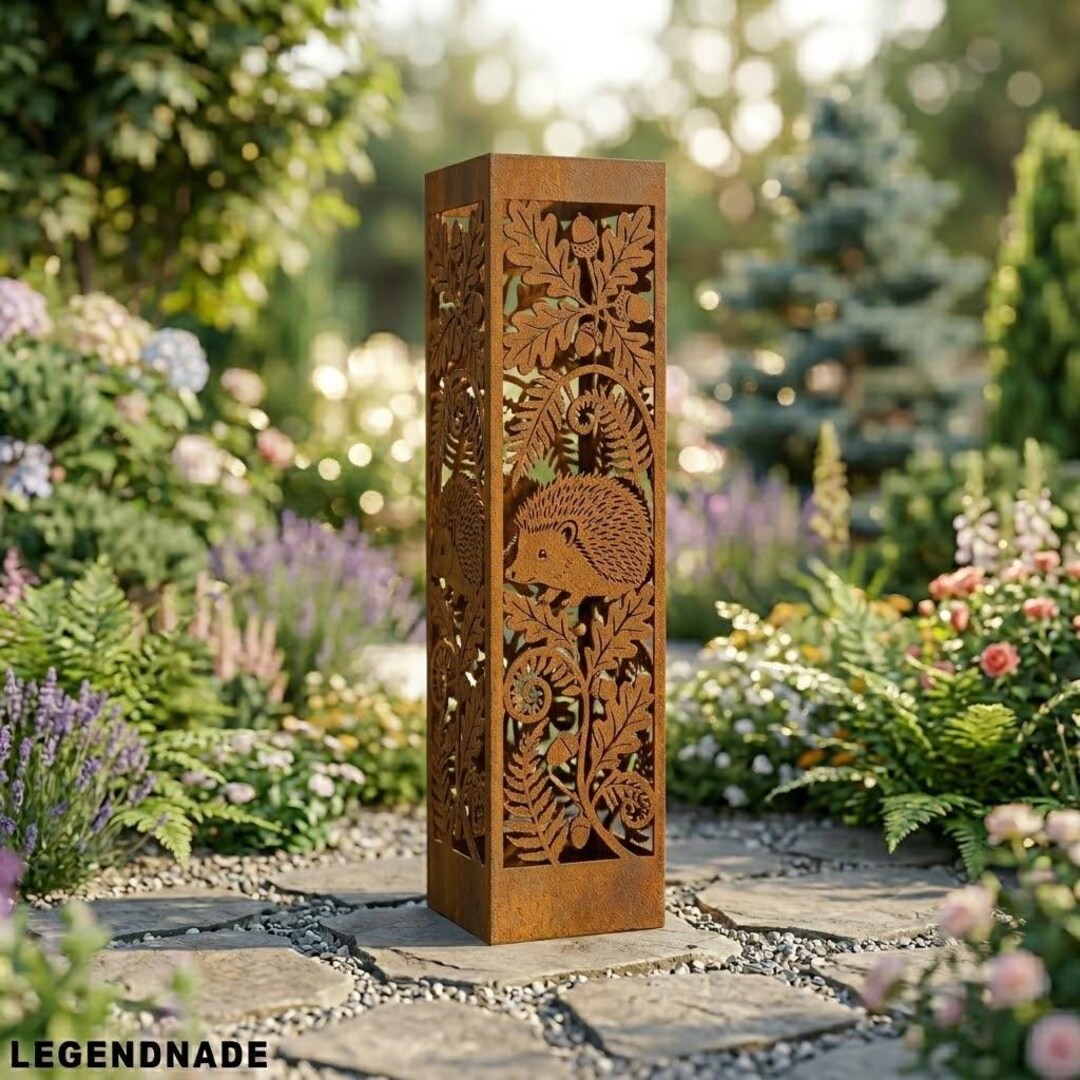 Custom Hedgehog Metal Garden Column, Woodland Backyard Decor, Forest ...
