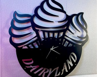Custom Ice Cream Metal Wall Clock, Personalized Ice Cream Shop