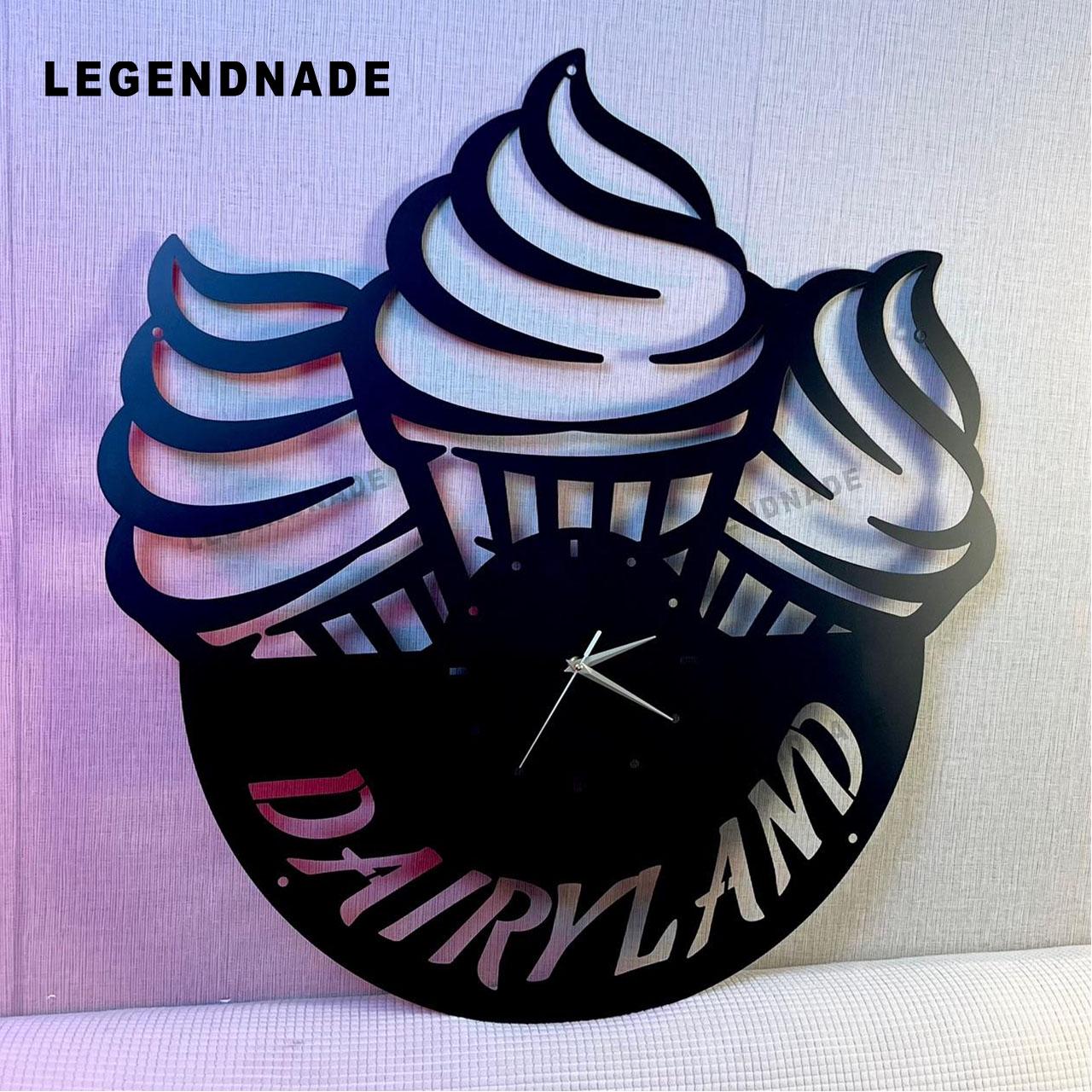 Custom Ice Cream Metal Wall Clock, Personalized Ice Cream Shop