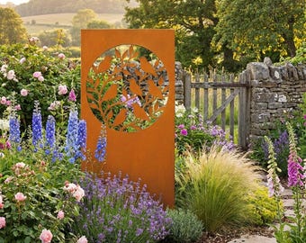 Metal Bird Garden Panel, Rusty Privacy Screen, Decorative Outdoor Divider, Modern Patio Art, Garden Decor