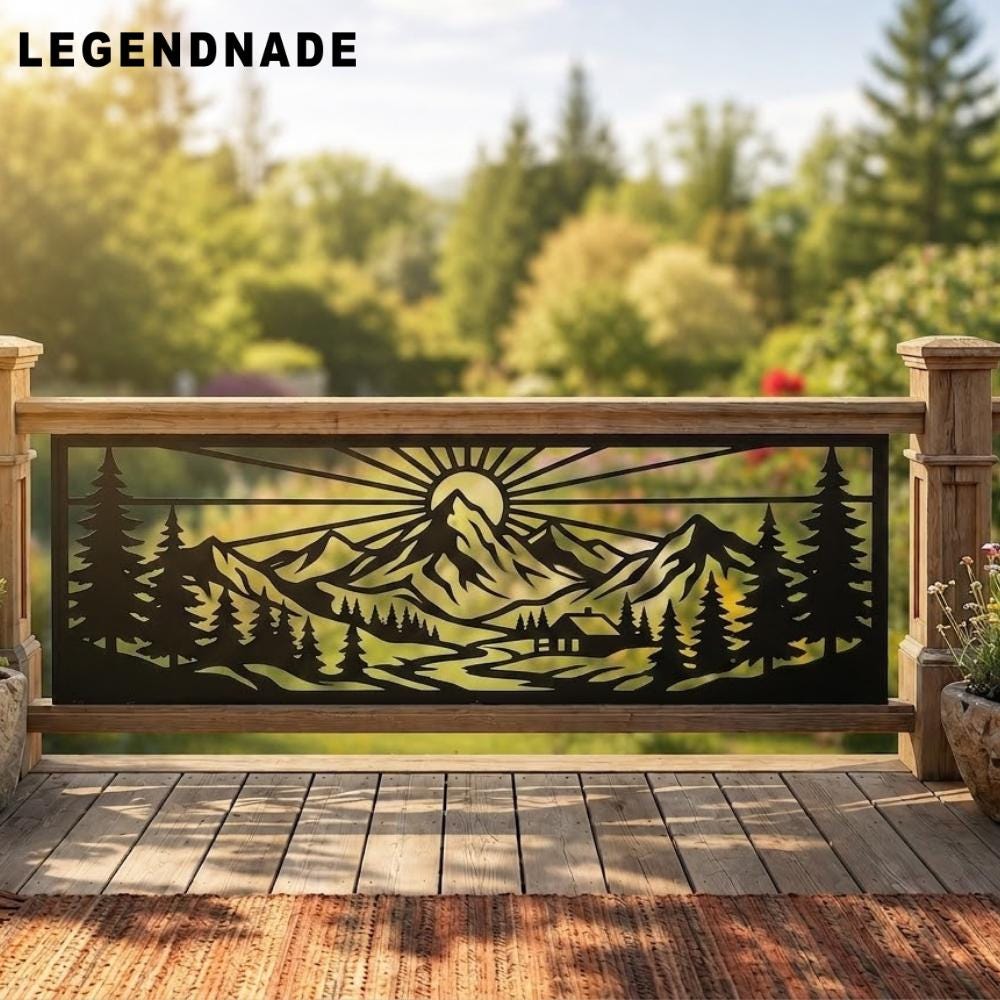 Mountain Look Railing Mountain Metal Railings, Cabin Privacy Panel Decor, Forest Balcony ...