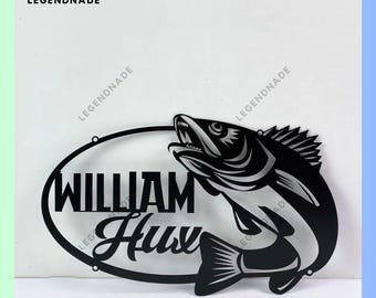 Personalized Walleye Fish Metal Sign, Walleye Fish Metal Light, Fishing Led Light, Fishing Club Wall Art Light, Walleye Fish Home Wall Decor