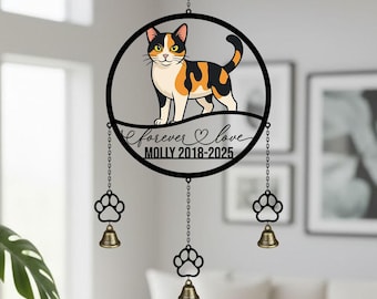 Custom Cat Memorial Wind Chime: Memorial Pet Loss Gift, Forever Love Metal Wind Chime, Cat Lover Decor