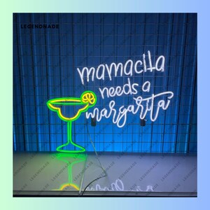 Mamacita Need A Margarita Neon Sign Neon Sign, Margarita Led Sign, Cocktail Led Light, Wine Neon Light, Bar Pub Wall Art, Home Wall Decor