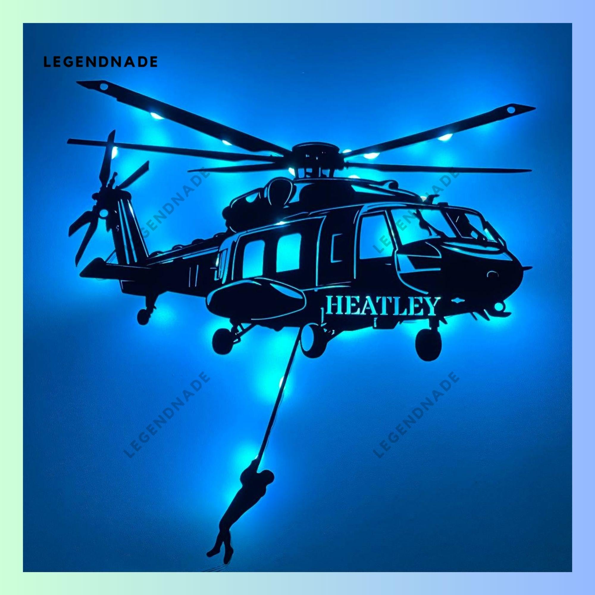 Personalized Helicopter Metal Sign, Airplane Metal Light