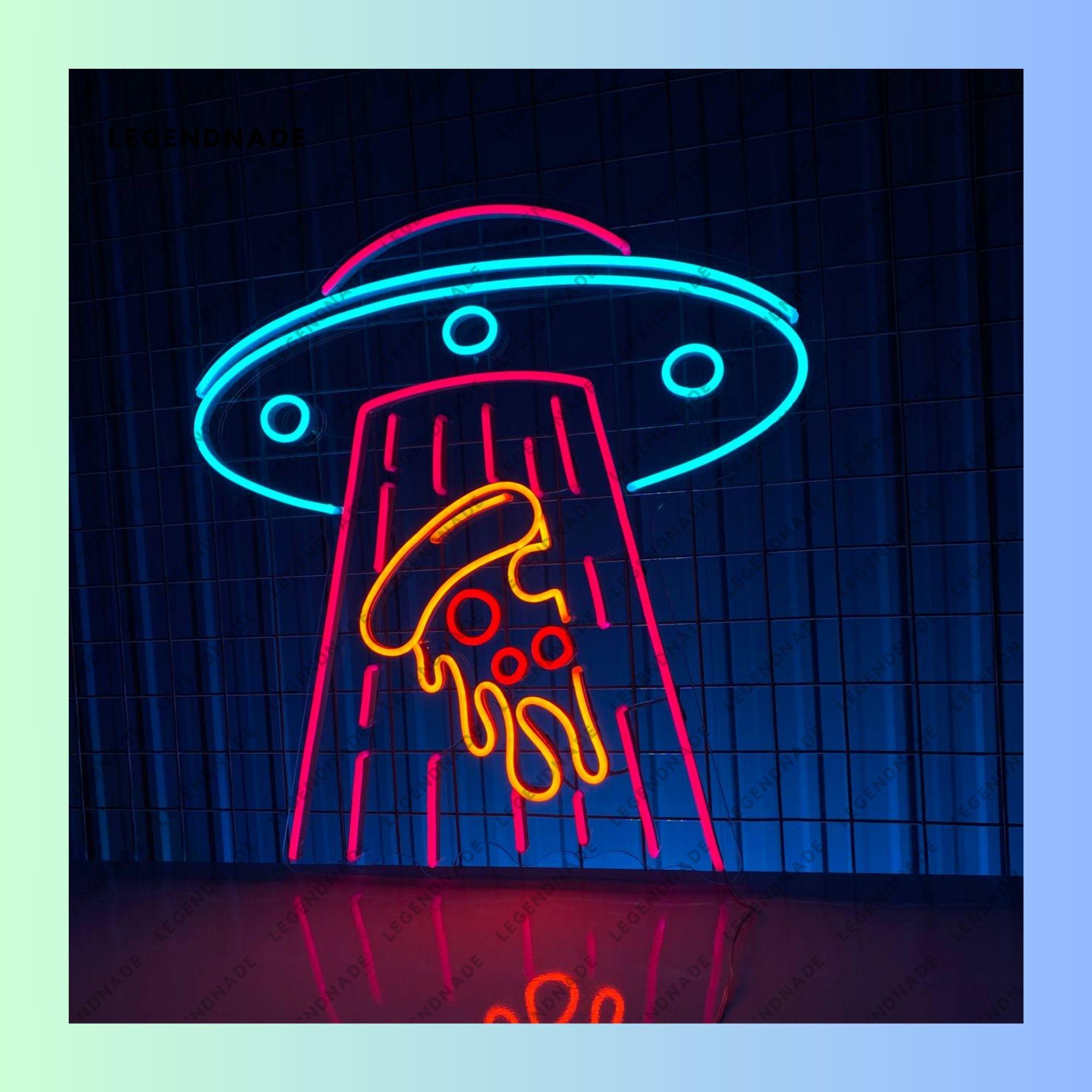 UFO Abduction Pizza Neon Sign, Pizza Led Sign, Italian Pizza Store