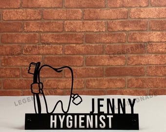 Personalized Dentist Desk Name Plate, Custom Teeth Metal Desk Name Sign for Dental Decor, Plaque Gift for Dental Reception, Dentist Gift