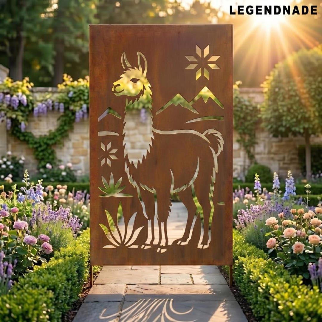Llama Metal Garden Screen Panel, Mountain Alpaca Decorative Garden ...