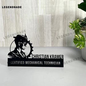 Targa da scrivania personalizzata per tecnico meccanico, targa in metallo personalizzata per scrivania, targa da ufficio regalo per ingegnere o meccanico