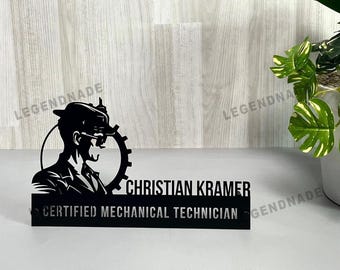 Personalisierte Mechanische Techniker Schreibtisch Namensschild, Benutzerdefinierte Metall Schreibtisch Namensschild, Büro Plaque Geschenk für Techniker oder Mechaniker
