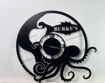 Custom Octopus Metal Wall Clock, Personalized Ocean Octopus Wall Clock Unique Home Decor, Ideal Gift for Beach House or Marine Life Lovers