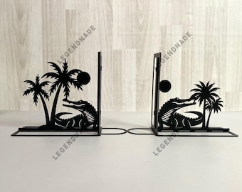 Kundenspezifische Krokodil-Metallbuchstützen, einzigartige Tierbuchstützen, Krokodil-Buchständer Metall, moderner Buchhalter, Geschenk für Tierliebhaber