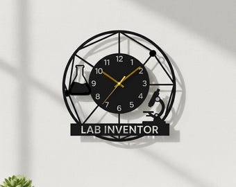 Chemistry Science Wall Clock, Lab Metal Clock, Unique Gift for Chemist or Biologist, Laboratory Wall Art