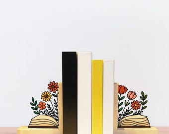 Floral Bookends – Book Flower Book Holder with Flowers  Books for Home Library, Office  Desk Decor, Book Lover Gift, Christmas Gift