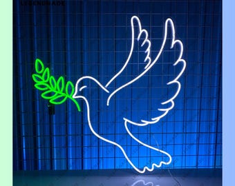 Dove Bird Neon Sign, Dove With Olive Branch Led Sign, Peace On Earth Led Light, Dove Neon Light, Bedroom Wall Art Light, Home Wall Decor