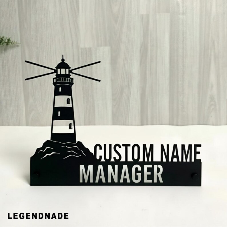 Lighthouse Metal Desk Name Plate: Custom Manager Office Sign, Coastal ...