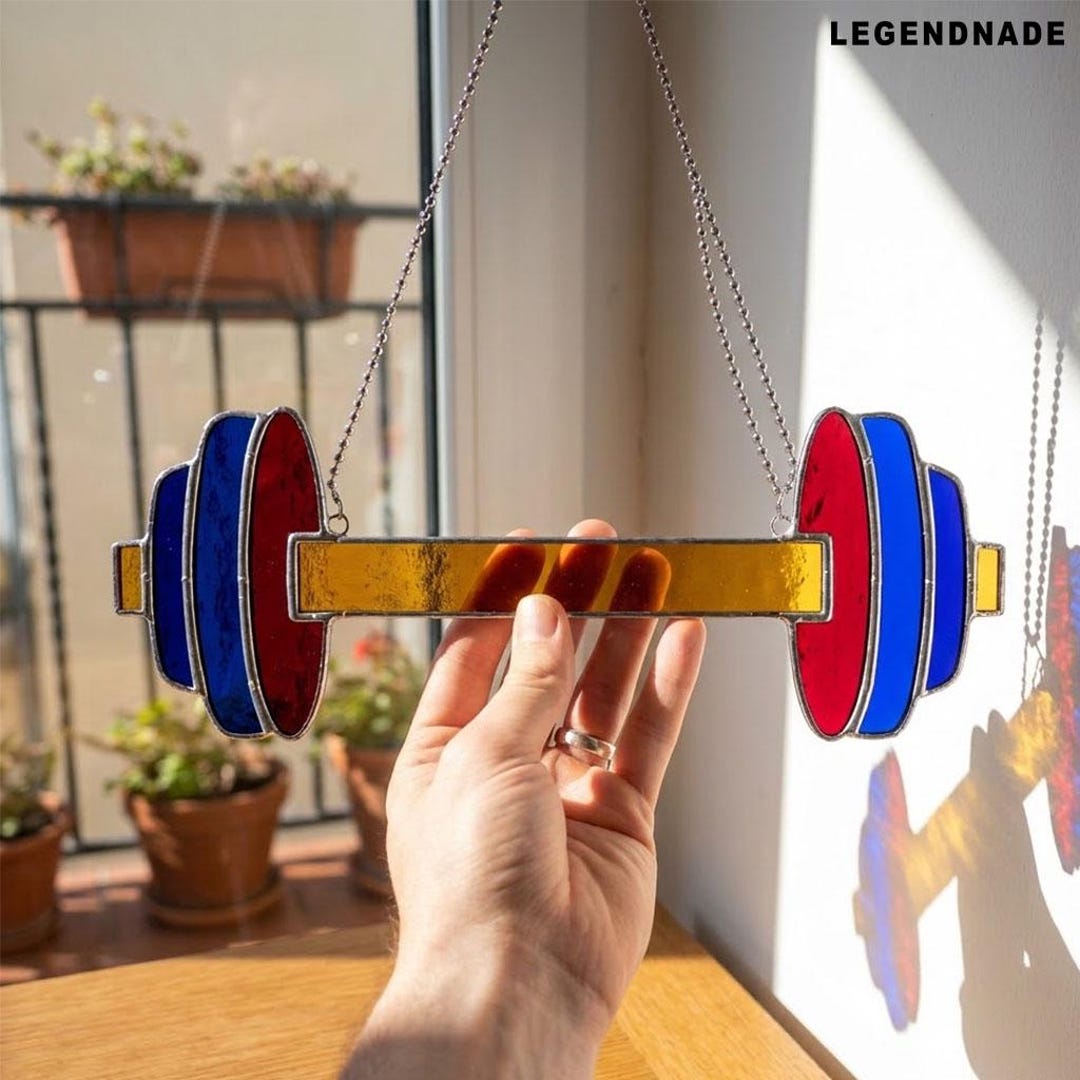 Handmade Fitness Stained Glass Panel, Gym Suncatcher Window Decor ...