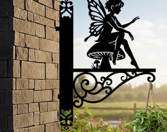 Soporte colgante de metal con diseño de hada, gancho para colgar en la pared, ideal para jardineras y decoración de jardín.