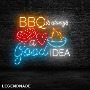 BBQ-neonbord, neonbord restaurants, barbecuefeesten of keukendecor, handgemaakte BBQ-neonkunst, cadeau voor decor grillrestaurants