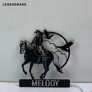Custom metalen bord cowgirl met led-licht, gepersonaliseerde western cowgirl metalen muurkunst, decor paardrijden, led-bord decor meisjeskamer
