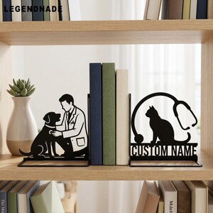 Metalen boekensteunen voor dierenartsen, boekenstopper voor dierenliefhebbers, decoratie voor op de boekenplank.
