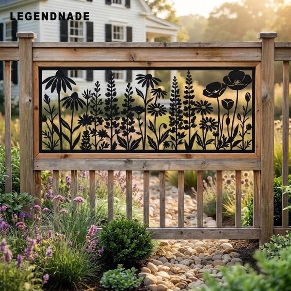 Wildflower Metal Railings, Floral Privacy Panel, Botanical Garden Screen, Cottage Balcony Decor