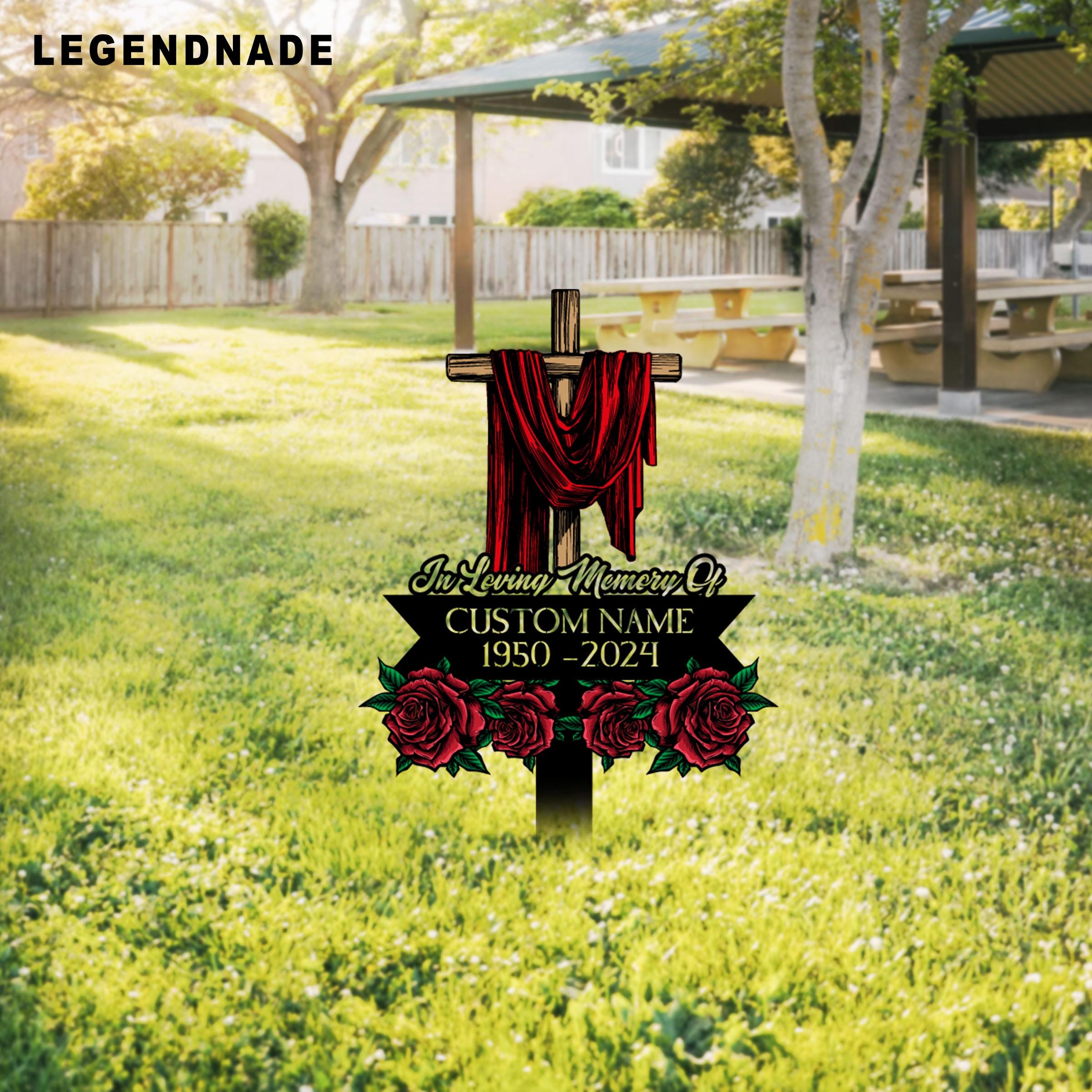 Personalized Cross Memorial Stake, Memory Grave Marker, Custom