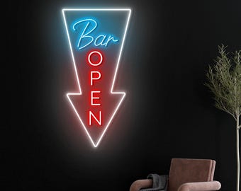 Bar Open Neon Sign, Open Bar Neon Light, Cocktail Bar Neon Sign, Open Sign for Bar, Pub, Nightclub or Party Room Decor