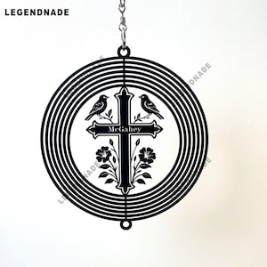 Custom Memorial Cross Wind Spinner,  Personalized Outdoor Hanging Spinner, 3D Kinetic Metal Spinner for Tribute Decor, Faith Memorial Gift