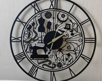 Sewing Metal Wall Clock, Tailor Hanging Clock, Sewing Machine Wall Art, Sewing Room Clock