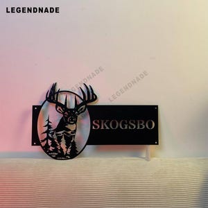 Letrero de número de casa con ciervo personalizado - Letrero de dirección metálico personalizado - Letrero de pared con fauna silvestre - Letrero de número de casa - Letrero para puerta de entrada exterior