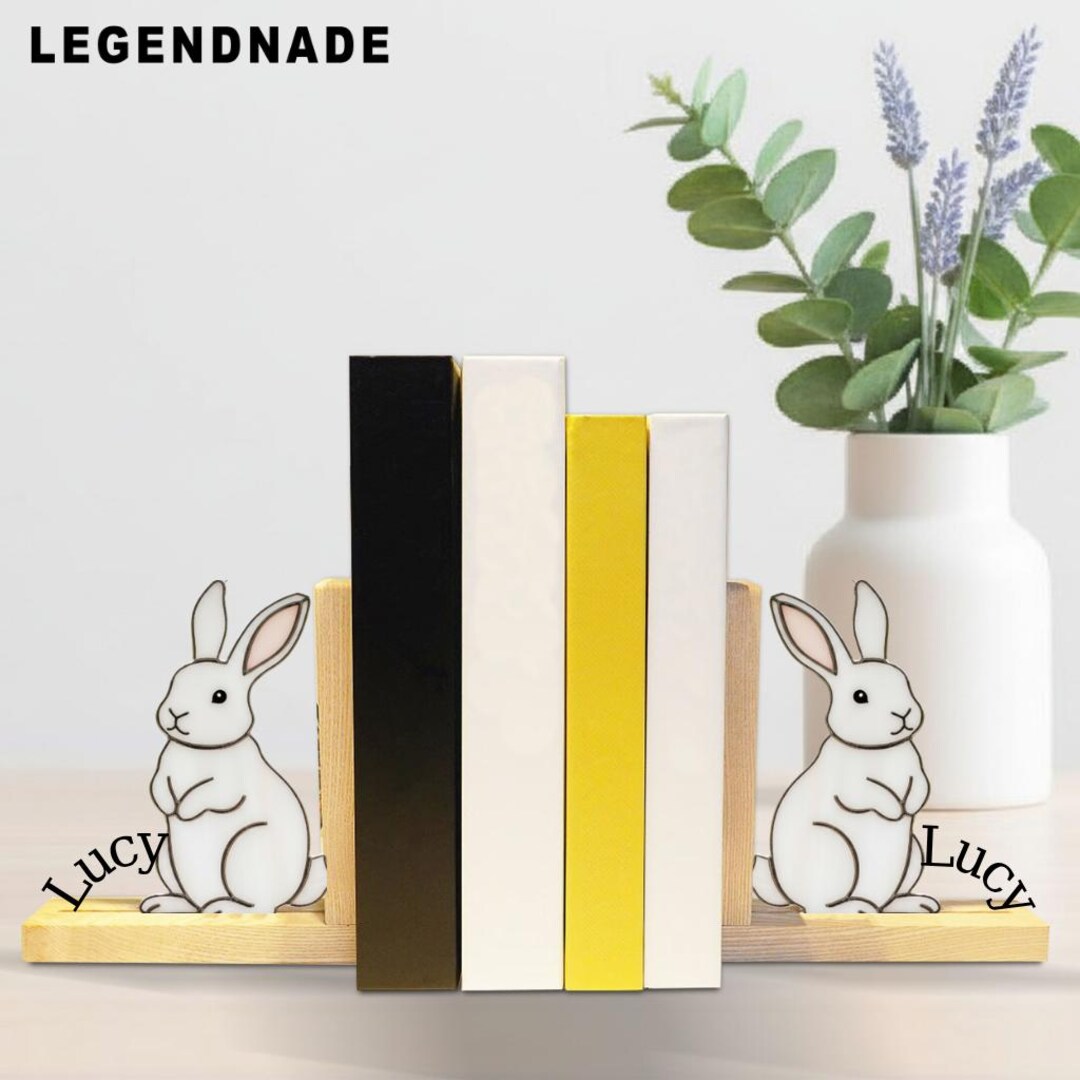 Rabbit Stained Glass Bookend: Bunny Book Holder, Handmade Bookshelf ...