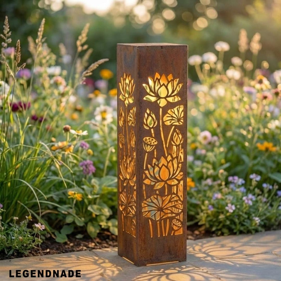 Lotus Garden Column, Floral Garden Decor, Botanical Garden Sculptures ...