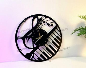 Reloj de pared de metal con diseño de piano, diseño musical moderno para decoración del hogar, aulas de música y tiendas de música, regalo para músicos.