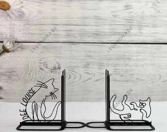 Personalized Cat Line Art Metal Bookend, Cat Bookends, Cute Cat Bookshelf Decor, Book Lover Gift, Table Sign, Metal Desk Decor, Home Decor