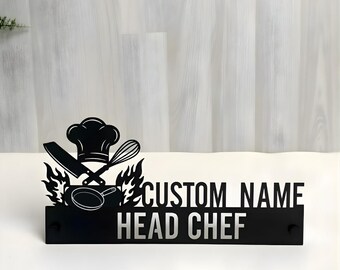 Head Chef Metall Schreibtisch Namensschild: Personalisiertes Geschenk, Metallschild Restaurant Dekor