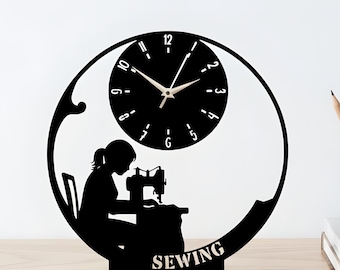 Sewing Metal Table Clock: Custom Seamstress Gift, Tailor Studio Decor, Handmade Craft Room Clock