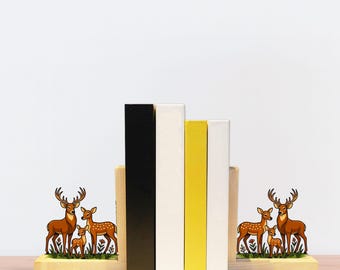 Sujetalibros de ciervos, decoración de madera con animales, organizador de estanterías de estilo rústico, regalo para habitación infantil con temática forestal, regalo para amantes de los libros
