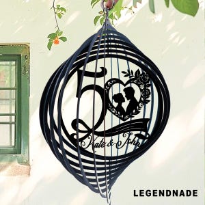 Personalisierter 50. Hochzeitstag Metall Windspiel, Benutzerdefinierte Paar Windspiel mit Namen, Hängende Spinner, Geschenk für Mama Papa