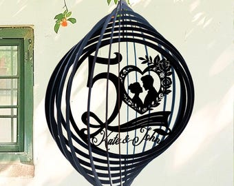 Personalized 50th Wedding Anniversary Metal Wind Spinner, Custom Couple Wind Spinner with Name, Hanging Spinner, Gift for Mom Dad