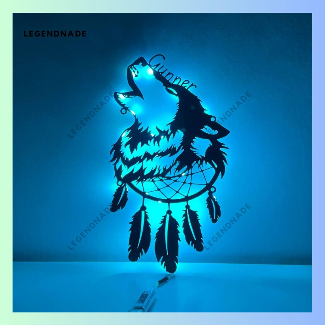 Personalized Wolf Dream Catcher Metal Sign, Wolf Metal Light