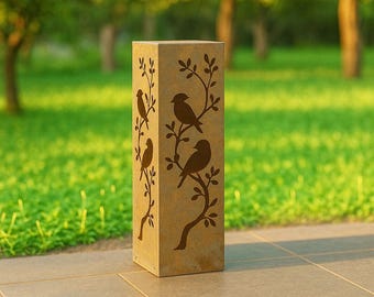 Rustic Bird Metal Garden Column Landscape Design Yard Decor, Bird Garden Art, Custom Garden Furniture, Well Cover, Bird Lover Gift