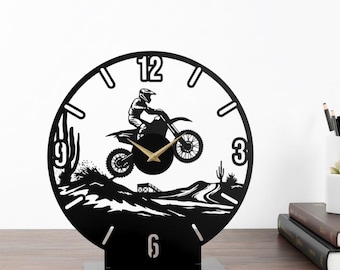 Motocross Metal Table Clock: Custom Dirt Bike Rider Gift, Motorcycle Sports Clock Decor