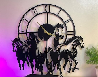 Horse Wall Clock Unique, Horse Round Wall Clock, Horse Oversize Wall Clock, Custom Horse Circle Wall Clock, Ideal Housewarming Gift