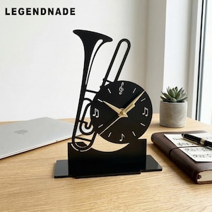 Trombone Desk Clock, Music Instrument Table Decor, Minimalist Musician Gift, Band Teacher Gift, Music Room Decor