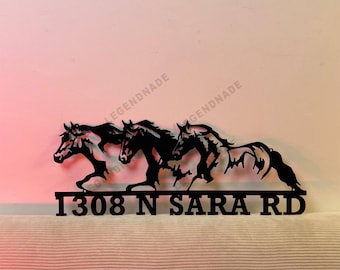 Custom Horses Metal Address Sign, Personalized Horse House Number Sign, Animal Outdoor House Address Wall Sign, Front Door Horses Sign
